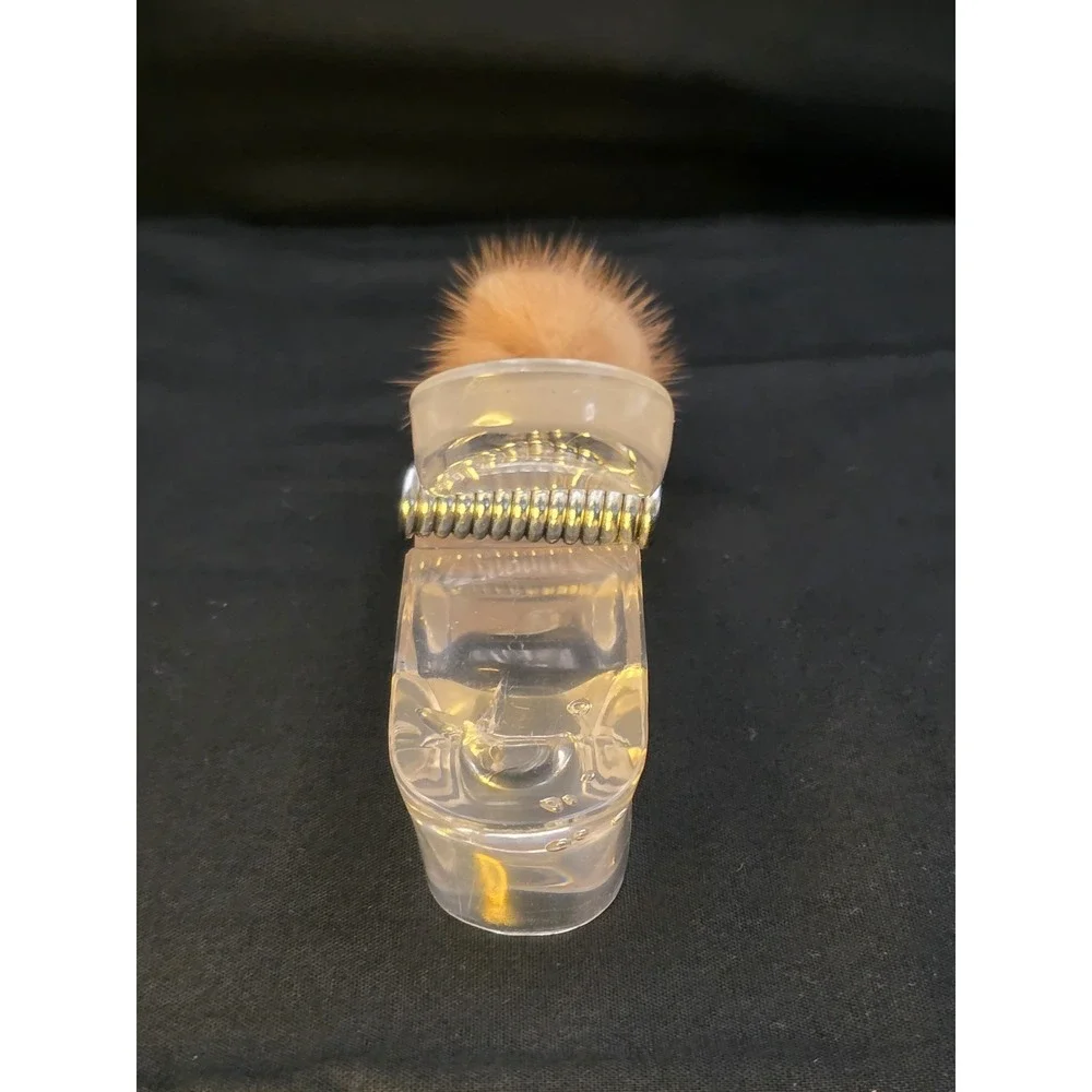 Vintage Clear Acrylic Shoe‎ Slipper Desk Letter Memo Holder Novelty Pompom